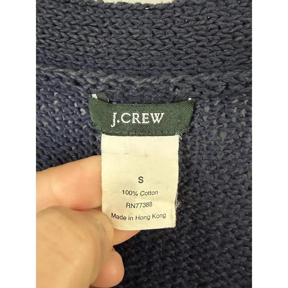 J.Crew Navy 100% Cotton Ribbed Wooden Button Cardigan - Size - Small